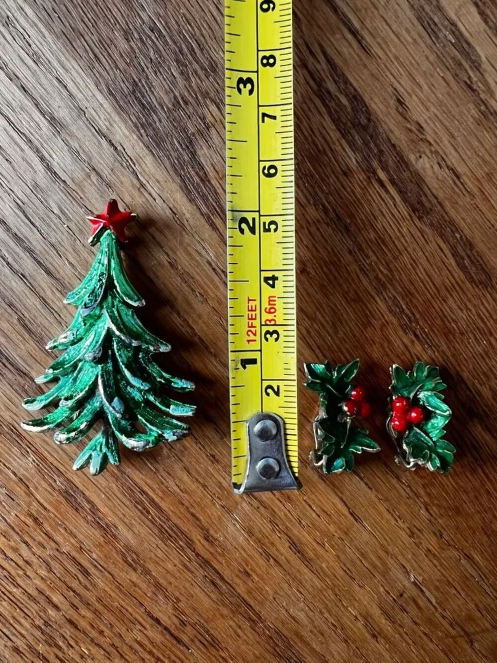 Vintage Christmas brooch pin and earrings